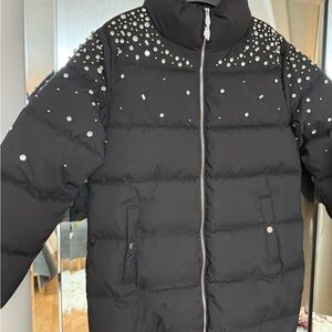 Frank Lyman Black Puffer Jacket with Rhinestone Accents
